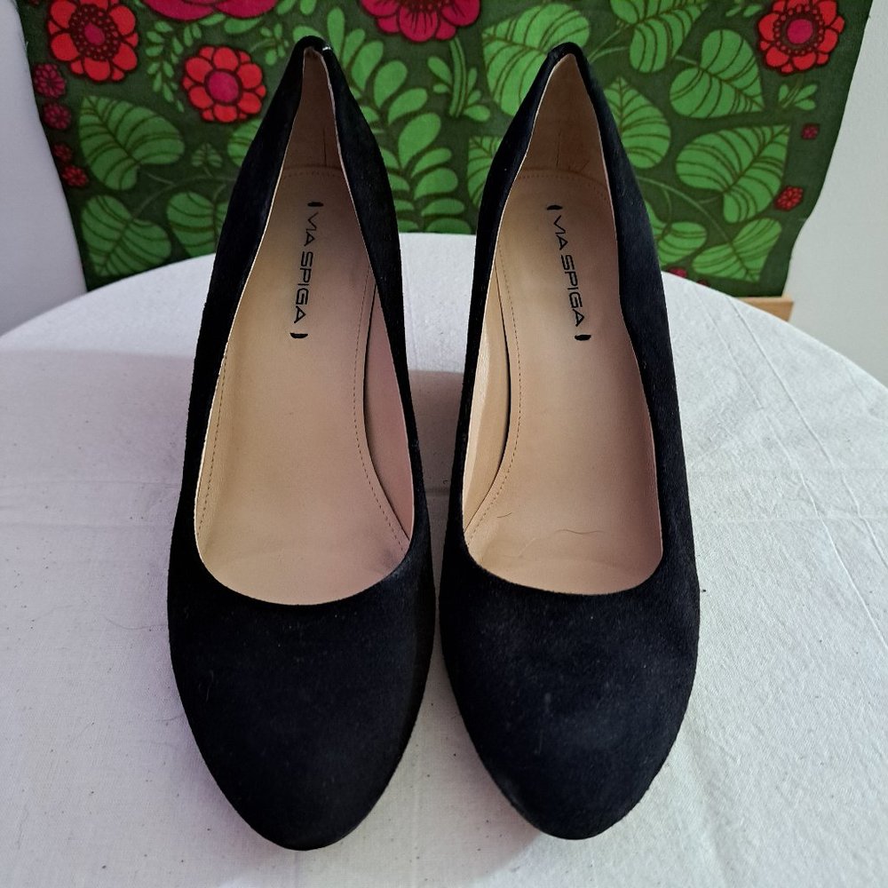 Via Spiga Black Suede Wedge Pumps - Size 9.5W
